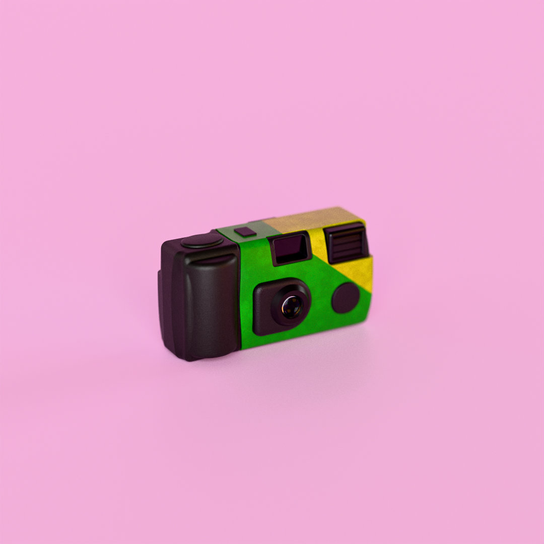 The disposable: black grip and a green and yellow printed wrap