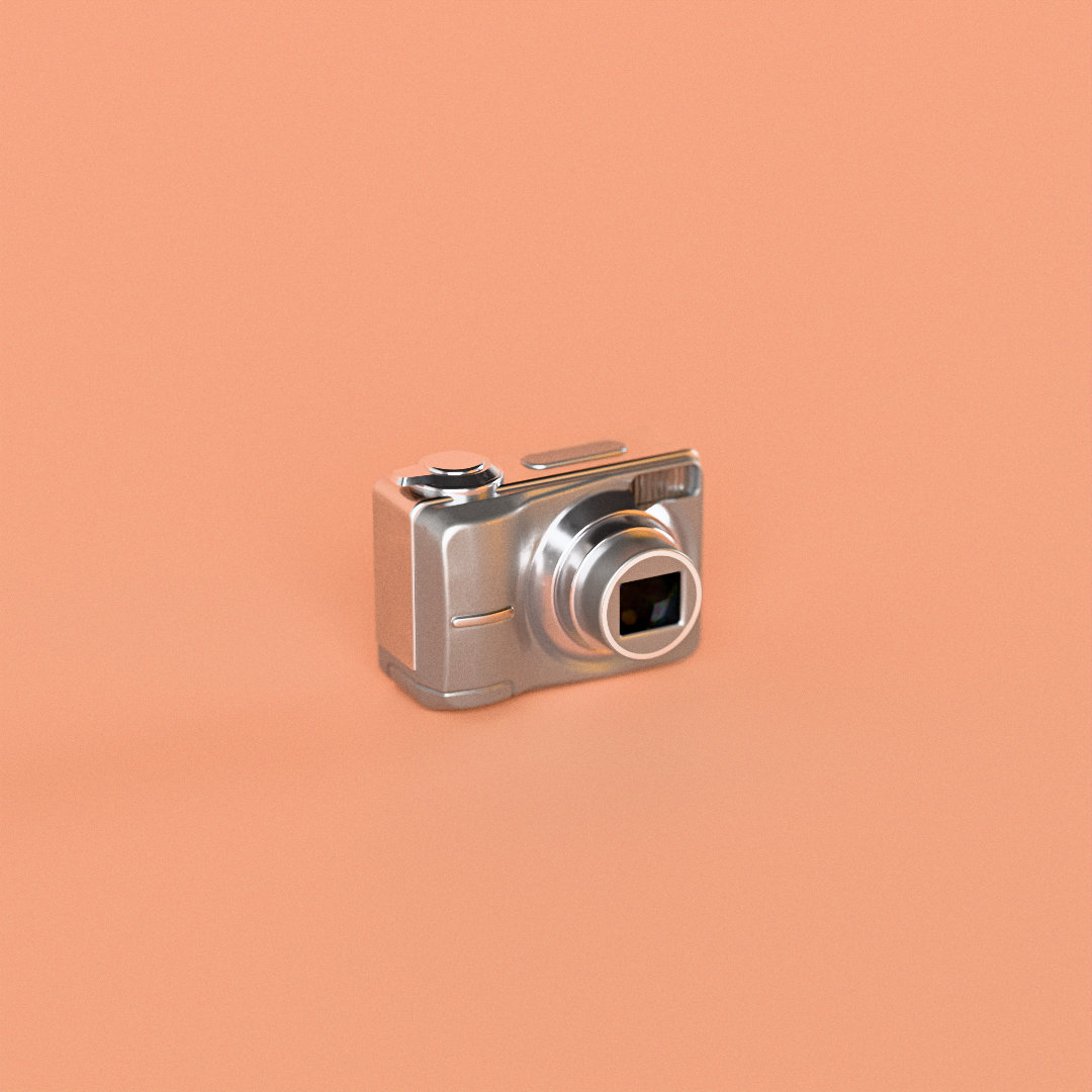 The compact digital: rounded silver body and a telescoping lens