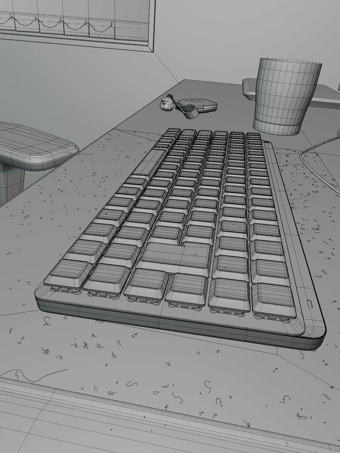 Wireframe pass of the keyboard scene